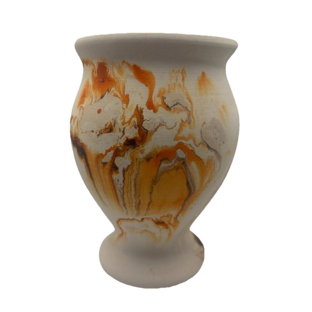 NEMADJI Pottery Vase Orange Golden Earth Tone Swirl On Beige Native American Art
